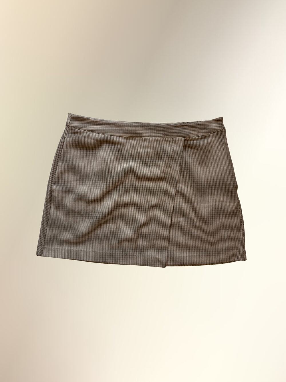 A New Day Brown Houndstooth Wrap Mini Skort Skirt Sz 14
